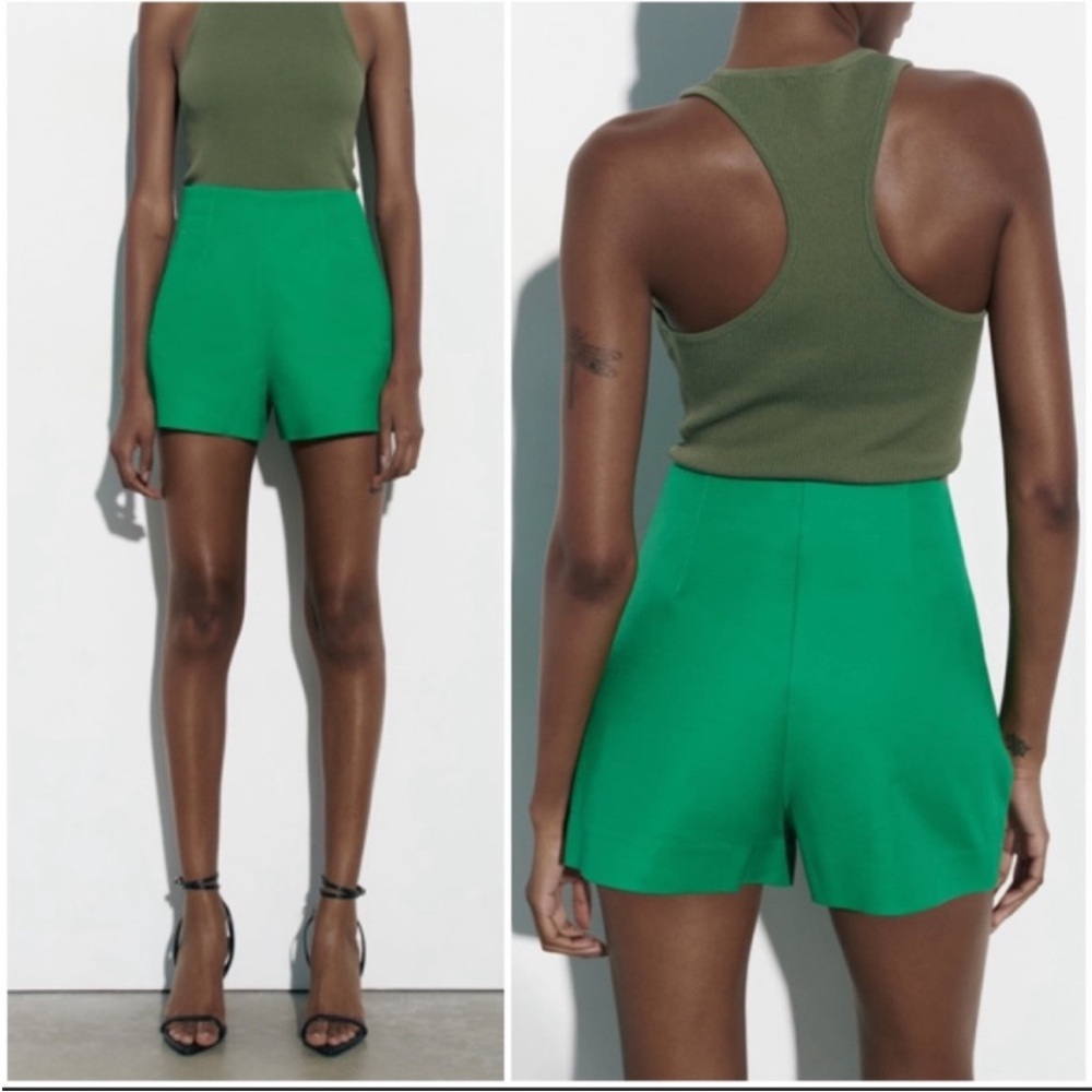 Zara HIGH WAISTED SHORTS green NWOT